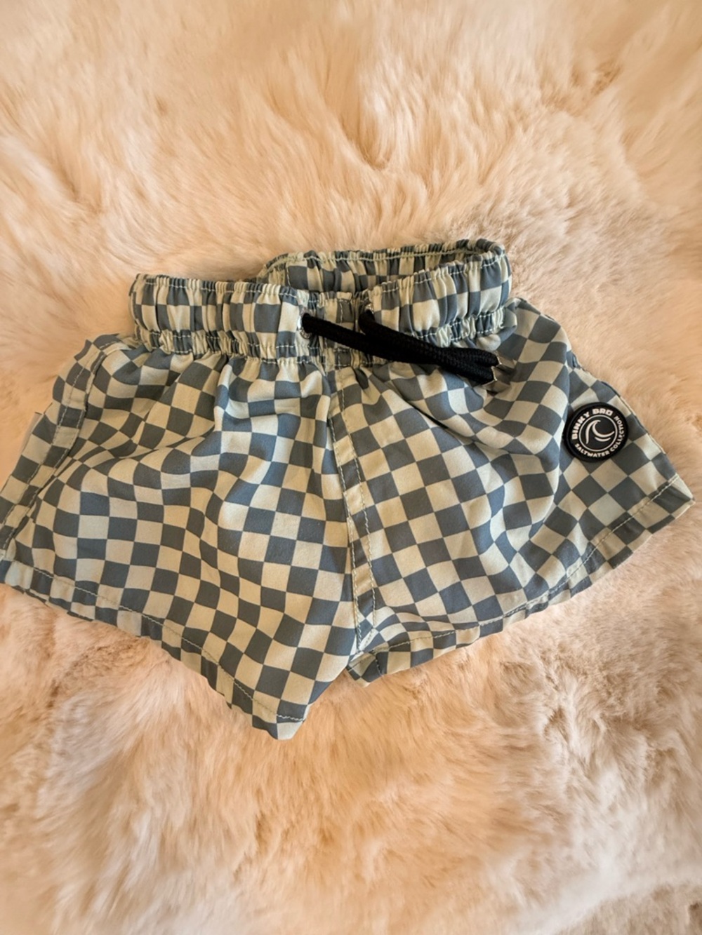 Kids Checkerboard Swim Trunks - Blue & Cream